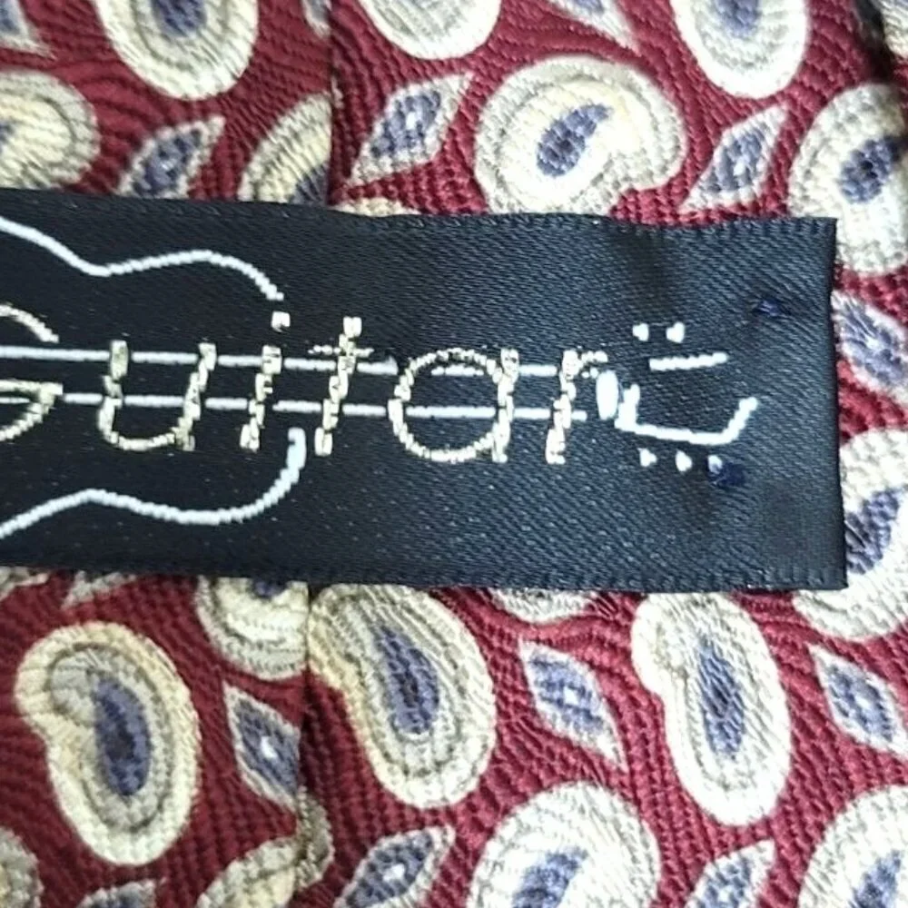 VTG‎ Guitarz Silk Tie Red Paisley Pattern Mens Neckwear USA Made